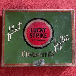 Vintage MCM LUCKY STRIKE Flat Fifties Metal Cigarette Tin